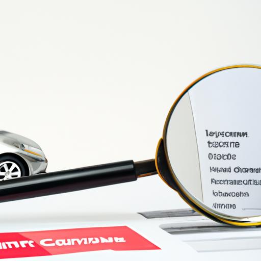 Car insurance documents being examined with a magnifying glass, emphasizing the importance of understanding rates for the best coverage.